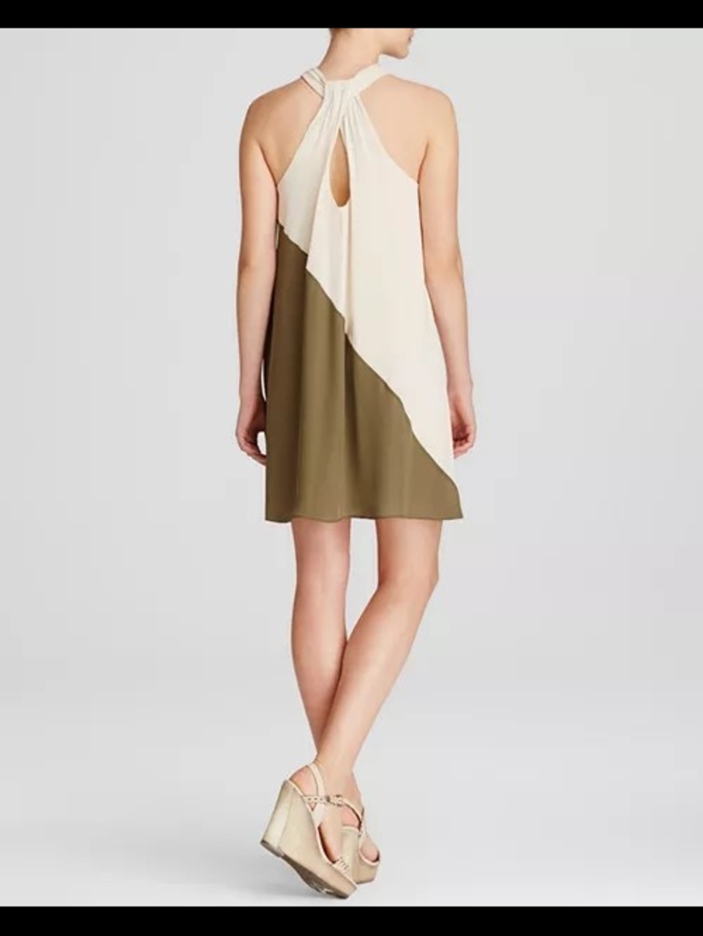 Alice + Olivia Colorblock Silk Cream and Olive Mini Dress XS - Picture 2 of 6